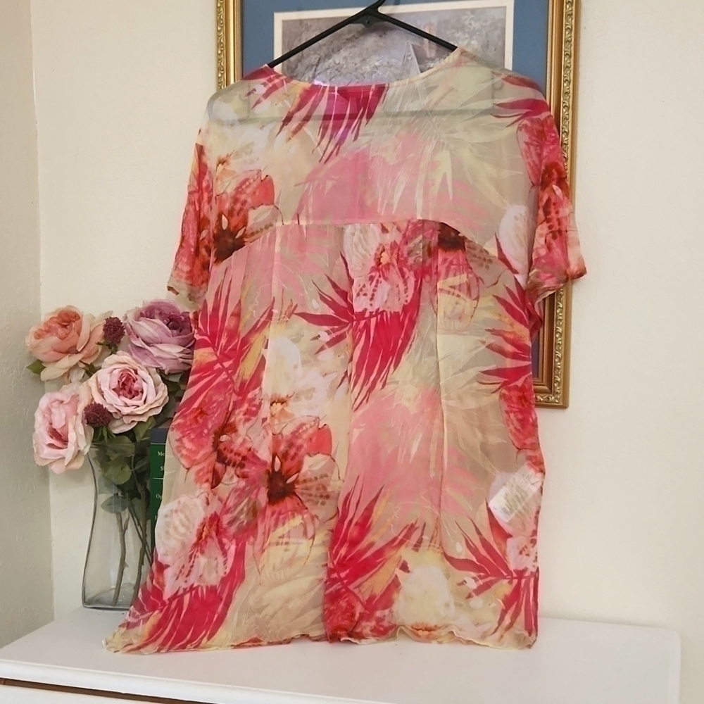 100%Silk Tommy Bahama Sheer Top Coastal Vacation Cruise Lagenlook Career Medium - Picture 9 of 10
